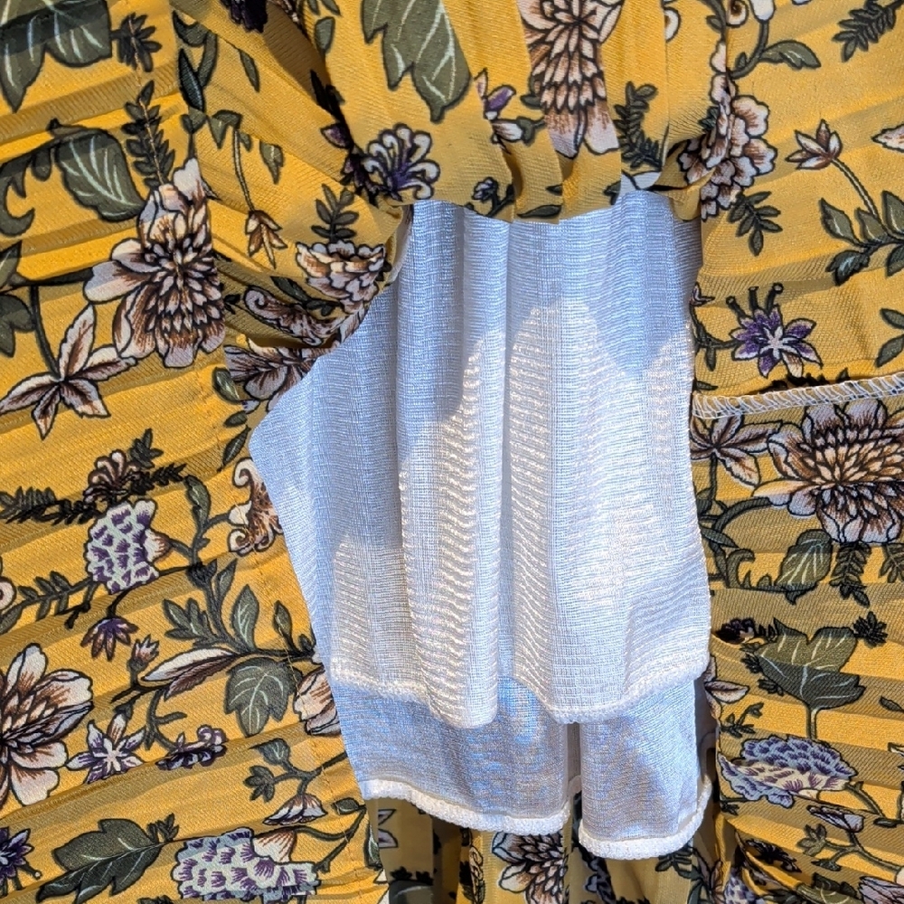 Long Sleeve Floral Midi Dress - Mustard Yellow - Picture 5 of 8